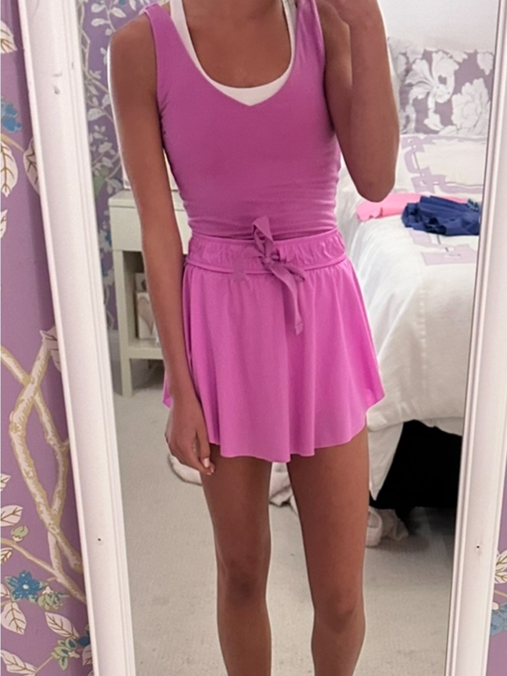 Pink Tie-Waist Flowy Mini Skirt